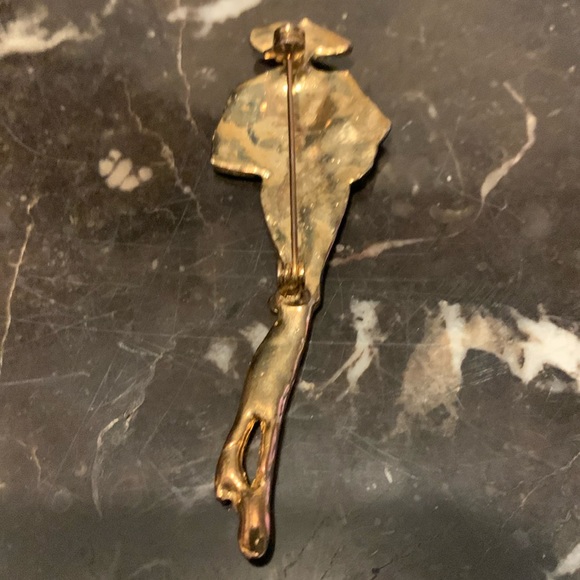 Art Deco Style Posh Lady Pin Brooch in Black Enamel and gold-tone - Picture 3 of 7